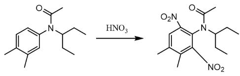 圖2 N-(l-乙基丙基)-N-乙酰基-3,4-二甲基苯胺硝化反應方程式
